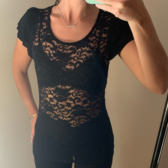 Mesh top with frilled short sleeves - Picture 3 of 4